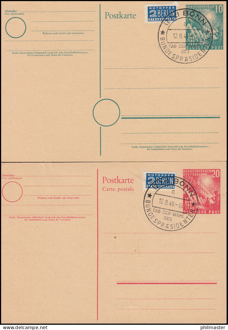 PSo 1-2 Richtfest Und Bundestag Beide SSt BONN Wahl Bundespräsident 12.9.1949 - Cartes Postales - Neuves