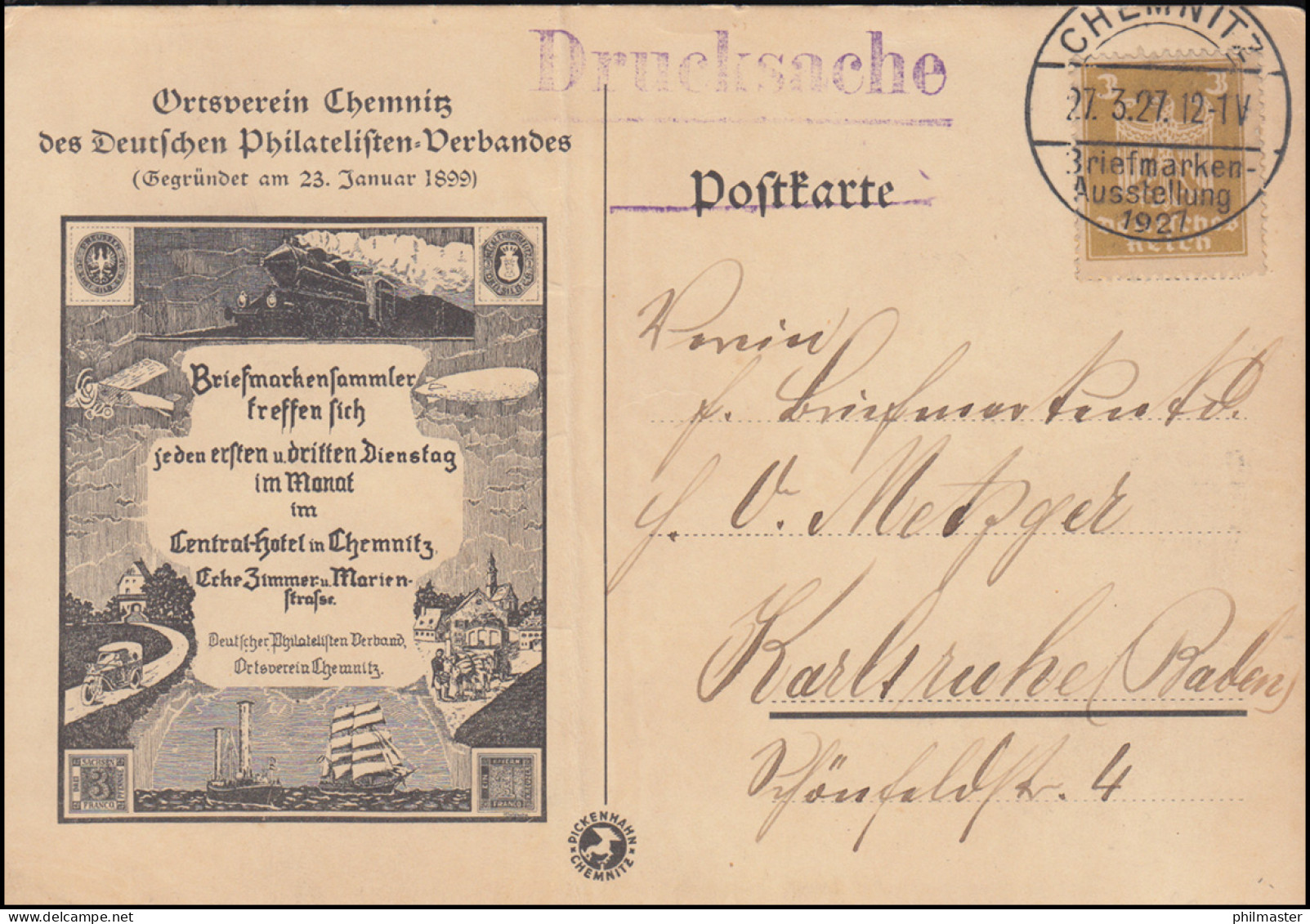 355 Adler EF Auf Schmuck-Drucksache SSt CHEMNITZ Briefmarkenausstellung 27.3.27 - Expositions Philatéliques