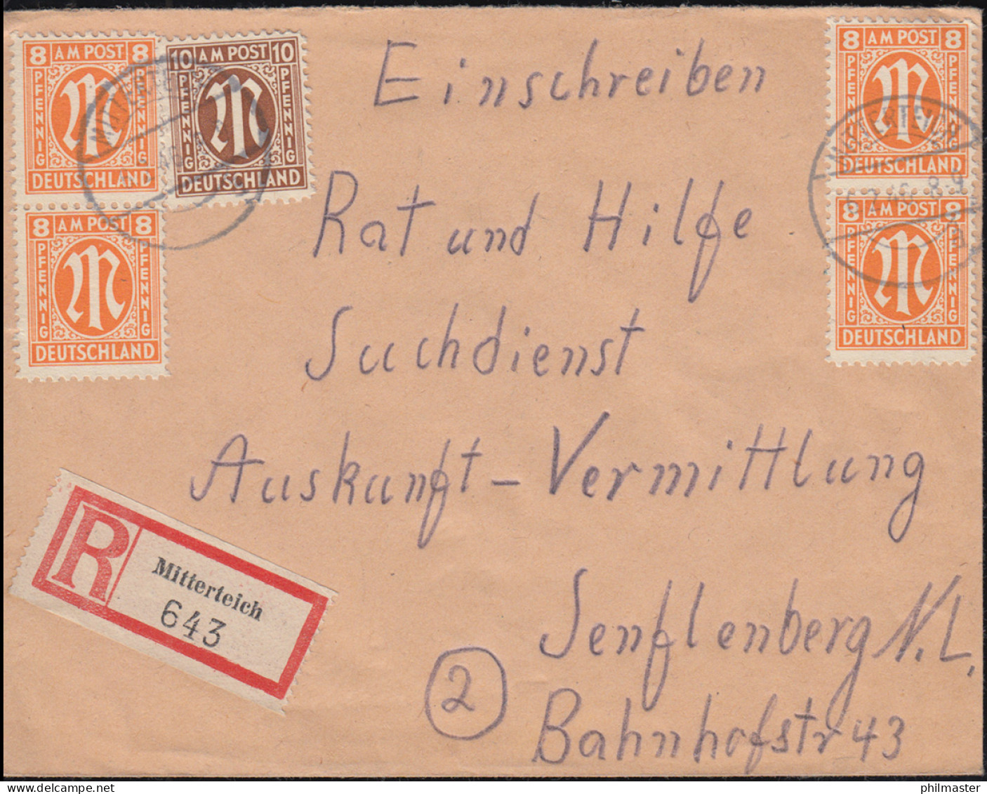 5+6 AM-Post 8 Und 10 Pf. Auf R-Brief MITTERTEICH 6.2.1946 Suchdienst-Anfrage - Ohne Zuordnung