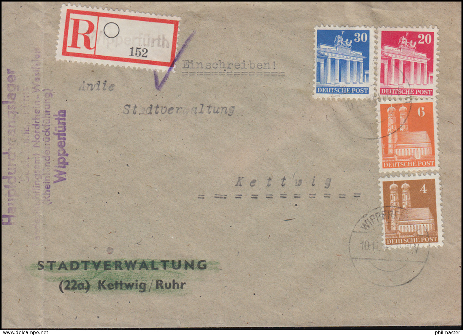 74wg Und Andere Bauten-MiF R-Brief Flüchtlingsamt WIPPERFURTH 10.11.1948 - Non Classés