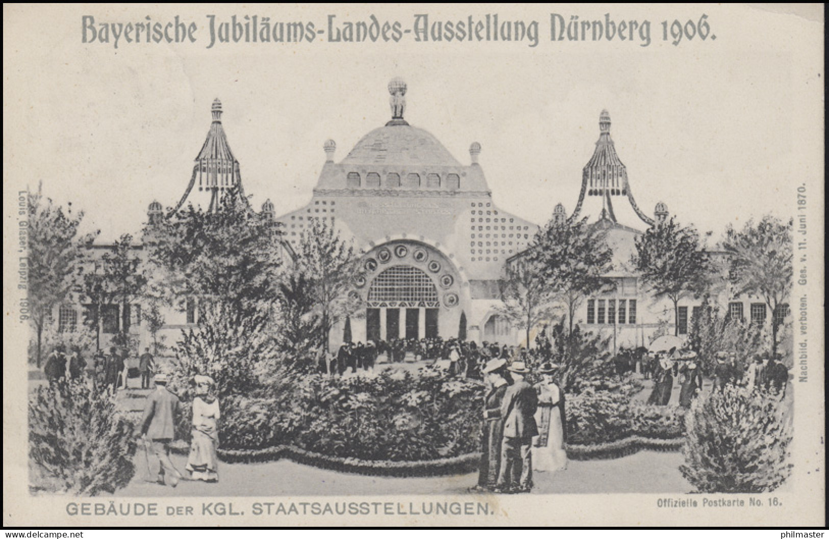 Ansichtskarte Bayerische Landesausstellung Nürnberg 1906, EF NÜRNBERG 12.5.06 - Autres & Non Classés