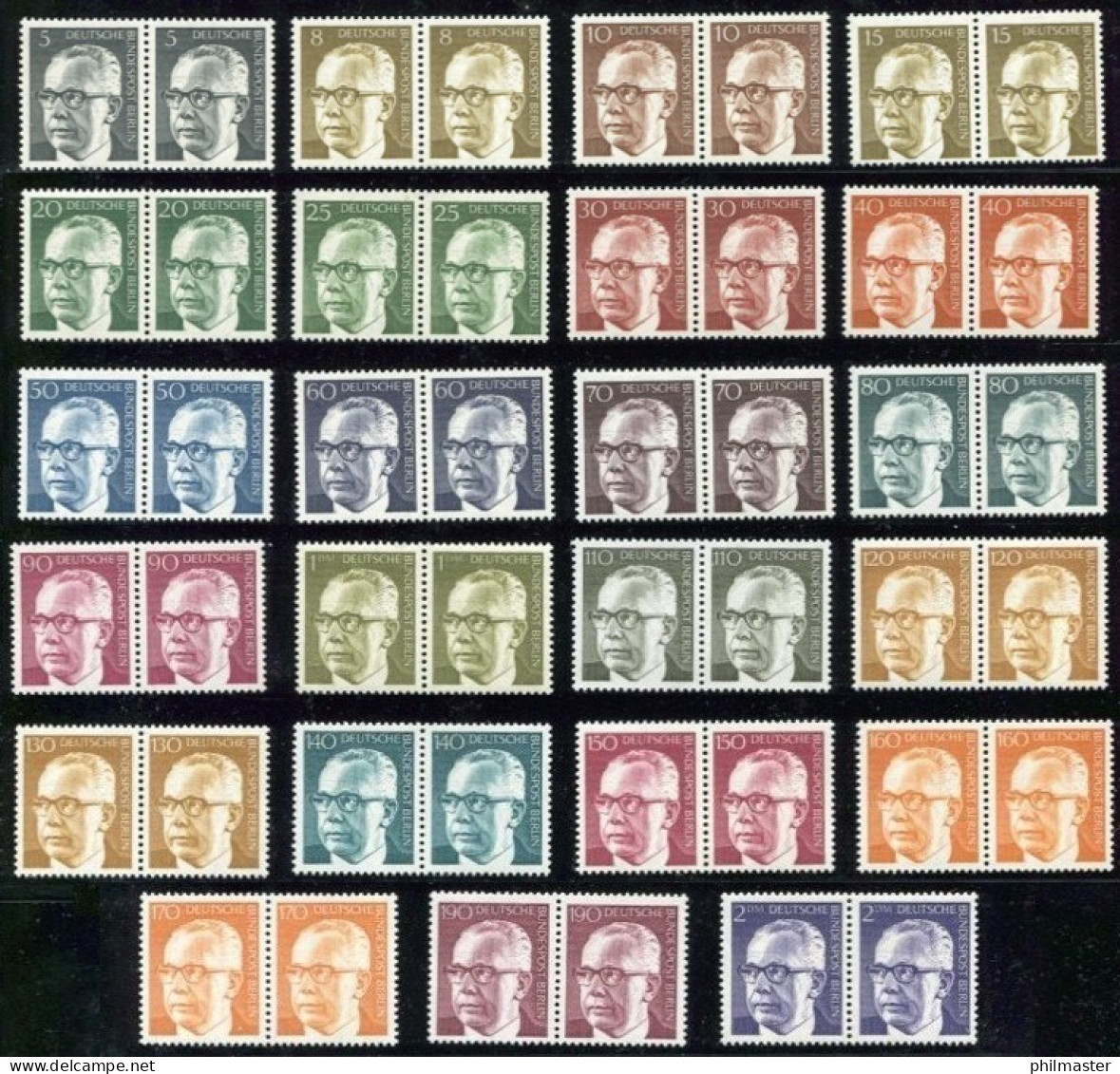 359ff Heinemann Komplett, 23 Werte Waagerechte Paare, Satz ** Postfrisch - Unused Stamps