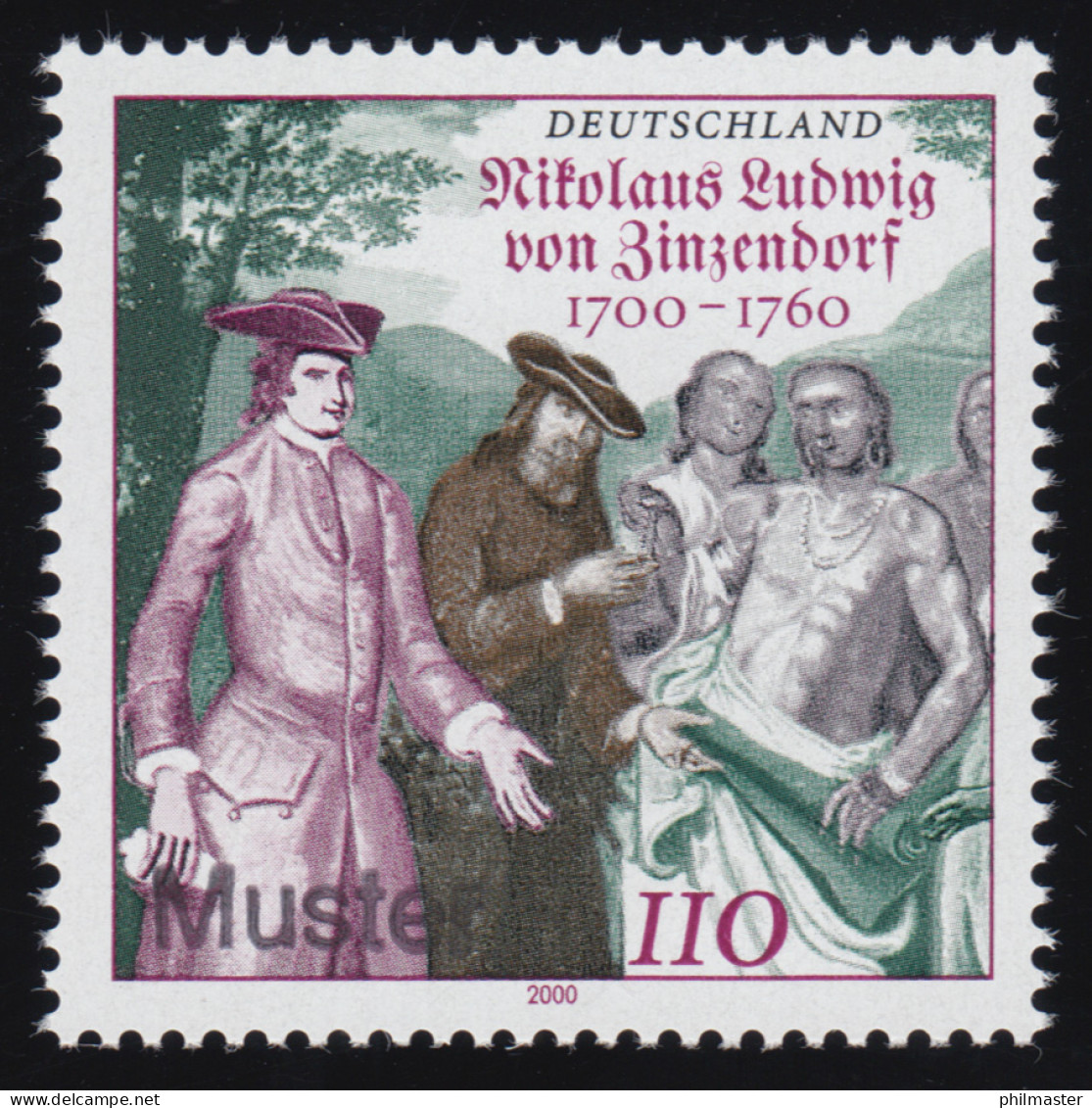 2115 Nikolaus Ludwig Von Zinzendorf, Muster-Aufdruck - Variétés Et Curiosités