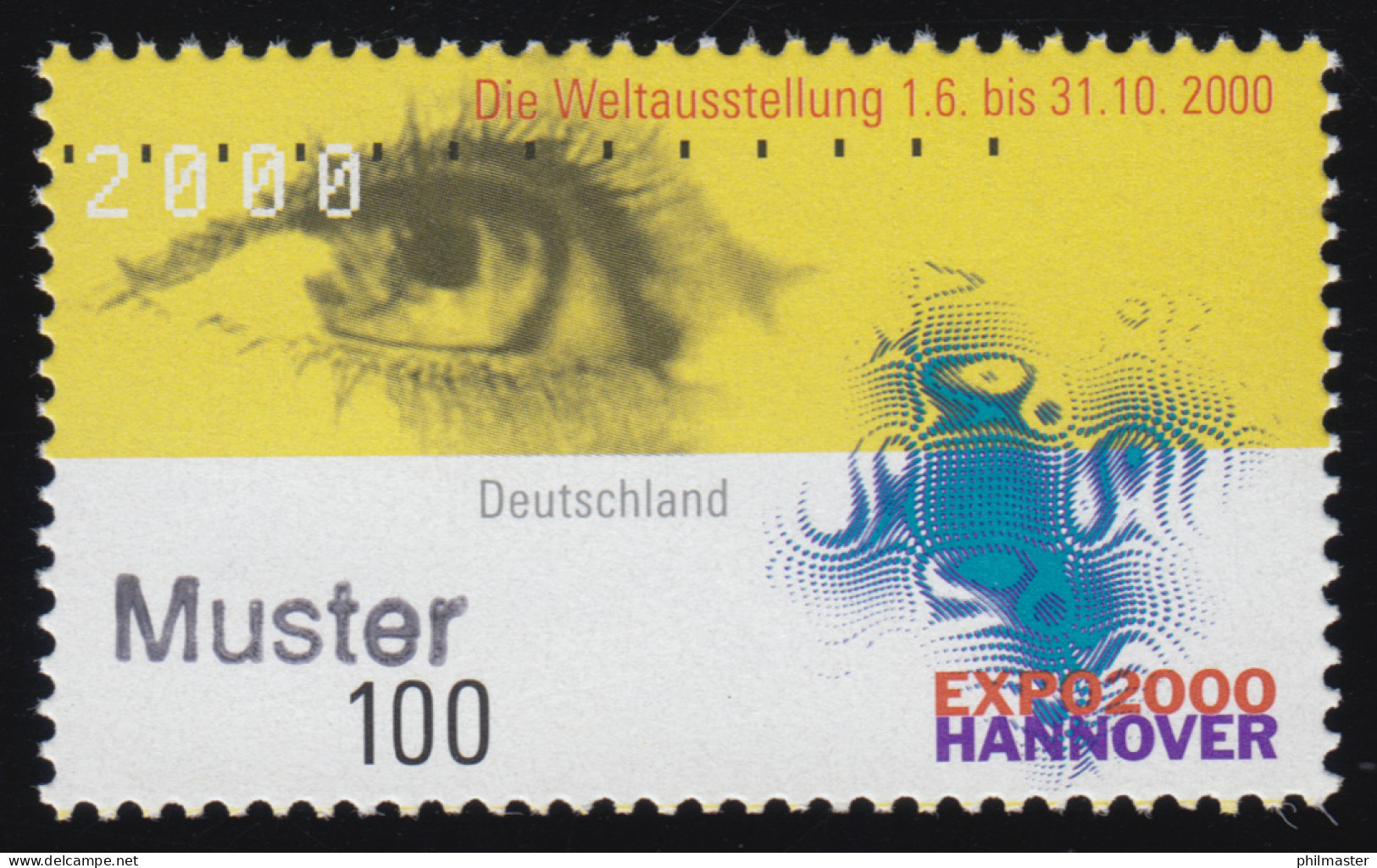 2089 Weltausstellung EXPO 2000 Hannover: Auge Und Emblem, Muster-Aufdruck - Variétés Et Curiosités