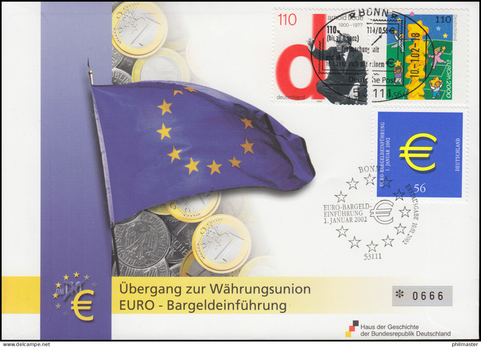 Euro-Einführung: Bargeldeinführung Schmuck-FDC Passender ESSt Bonn 10.1.2002 - Münzen