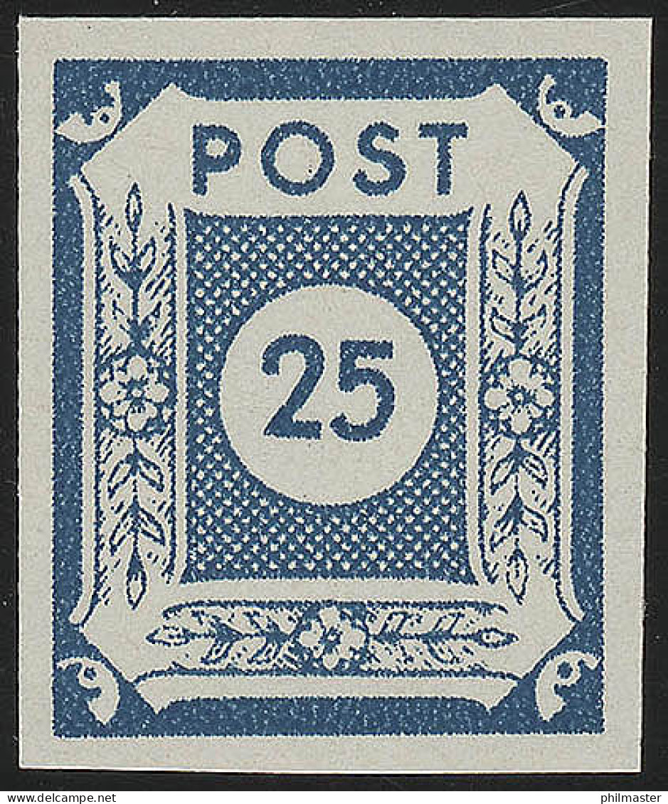 SBZ 49A Ziffer 25 Pf, Blau, Geschnitten, ** - Postfris