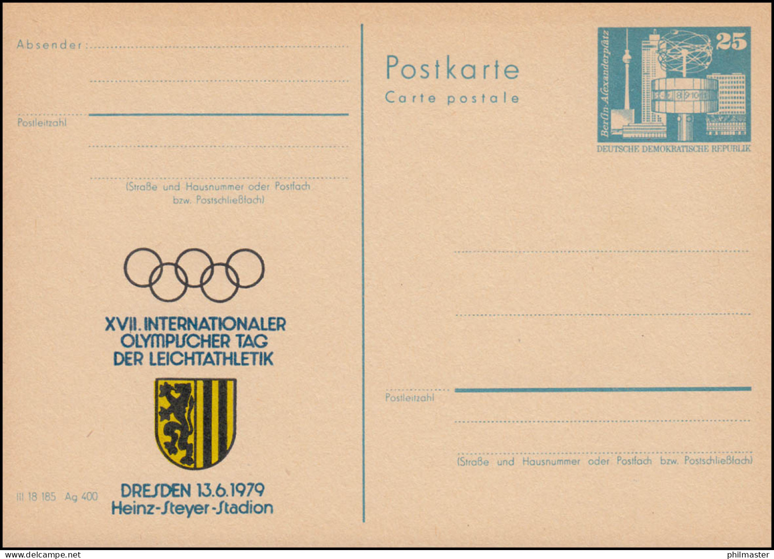 DDR P 80 Olympischer Tag Der Leichtathletik In Dresden 1979, ** - Andere & Zonder Classificatie