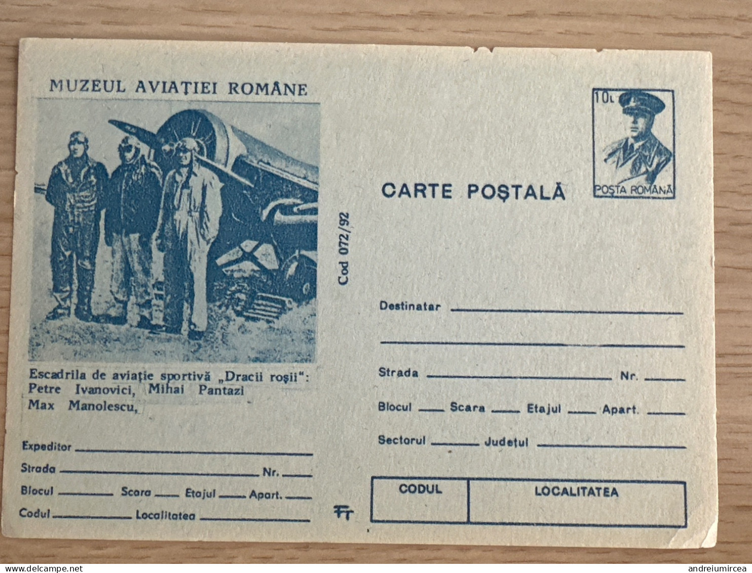 Cod 072/92?MUZEUL AVIAȚIEI ROMÂNE Escadrila Dacii Roșii - Enteros Postales