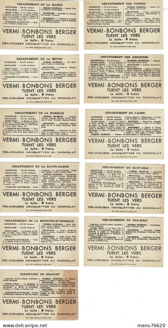 Chromo : 11 Images Vermi-bonbons Berger . Région : Grand Est & Territoire De Belfort  . - Andere & Zonder Classificatie