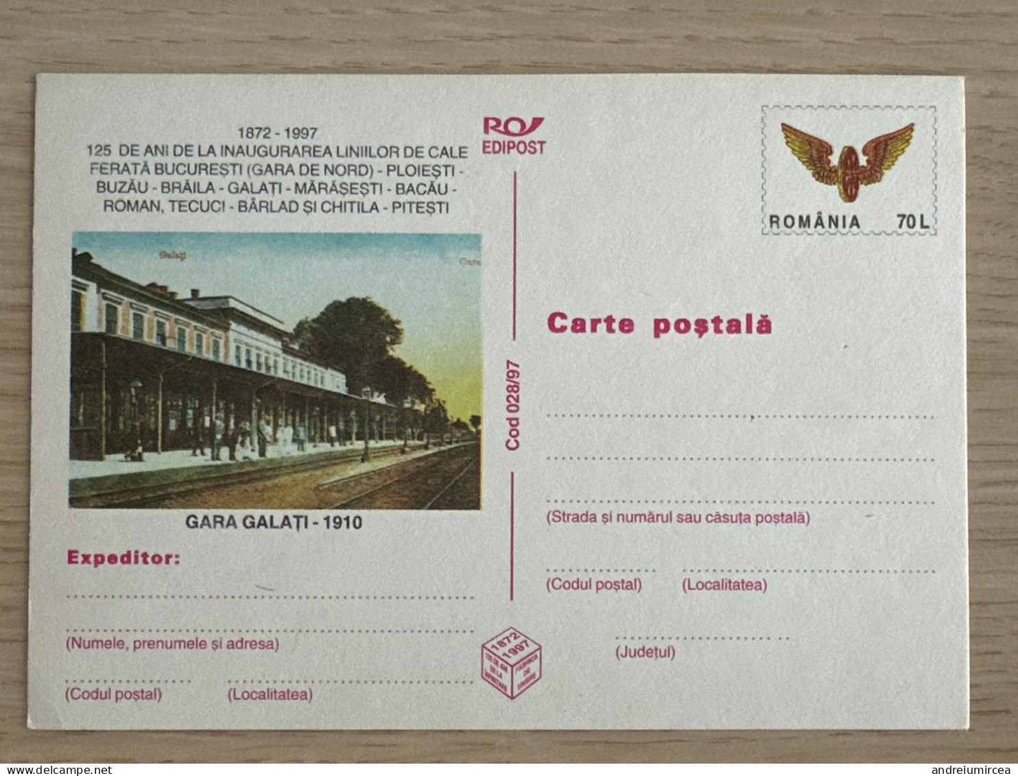 Cod 028/97 GARA GALAȚI 1910 - Postal Stationery