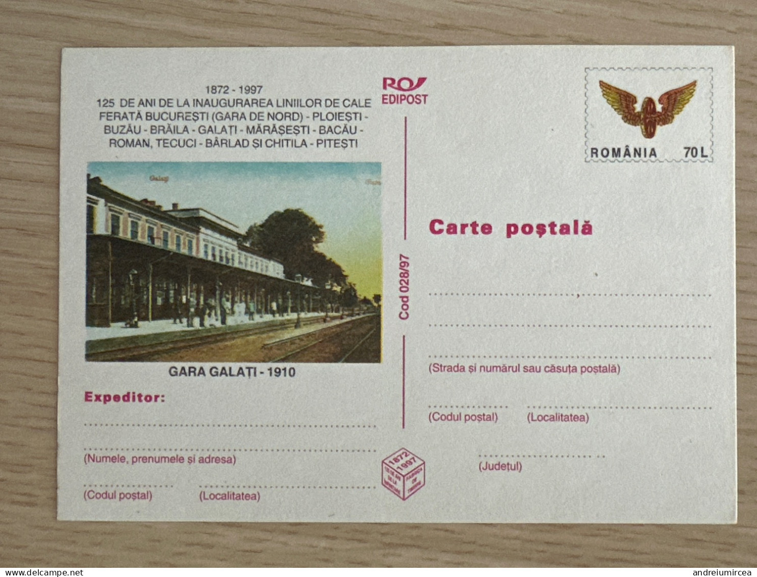 Cod 028/97 GARA GALAȚI 1910 - Entiers Postaux