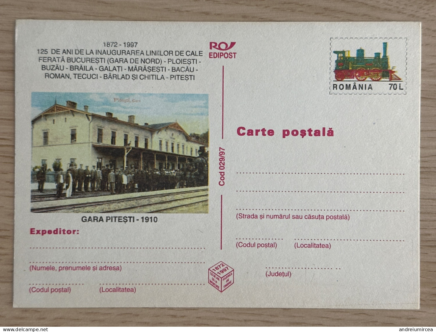 Cod 029/97 GARA Pitești 1910 - Enteros Postales