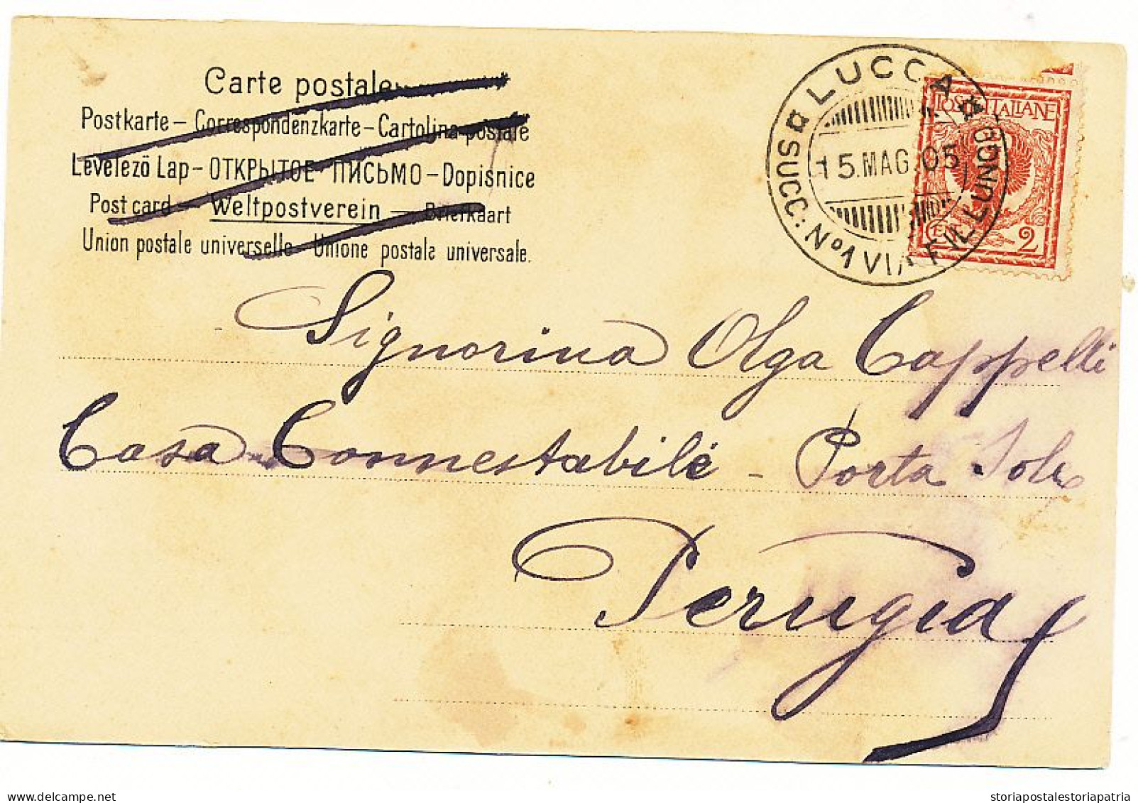 1905 LUCCA Succ N 1 Via FILLUNGO DC GRANDE IN USO BREVE PERIODO - Storia Postale