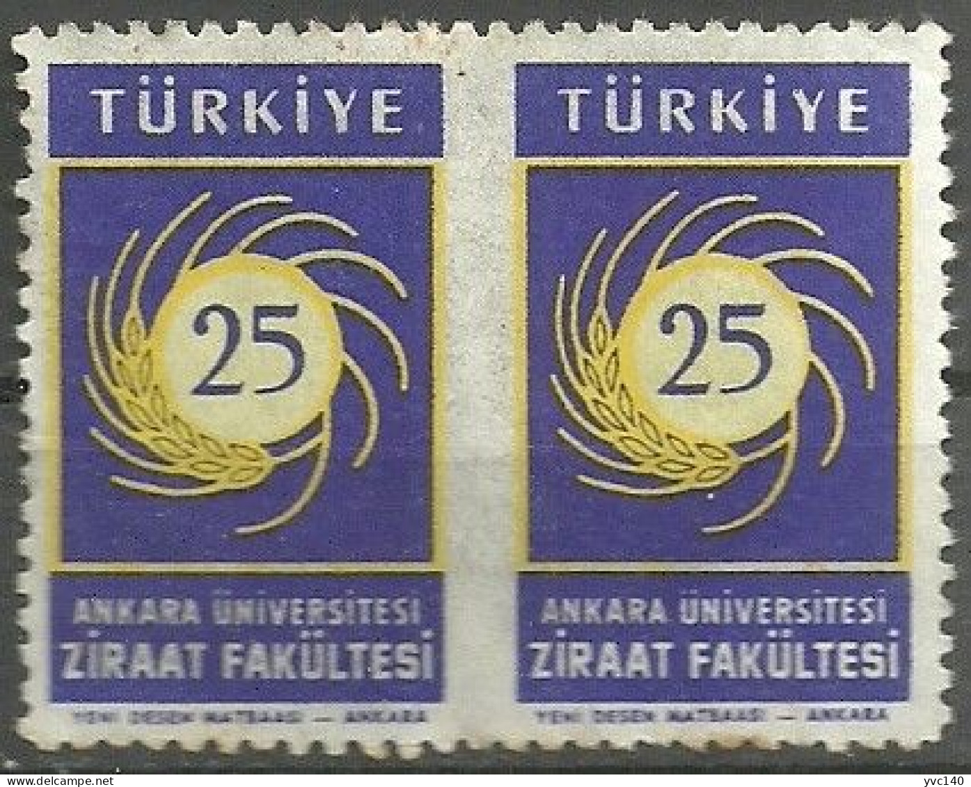 Turkey; 1959 25th Anniv. Of The Agriculture Faculty Of Ankara University ERROR "Partially Imper." - Ongebruikt