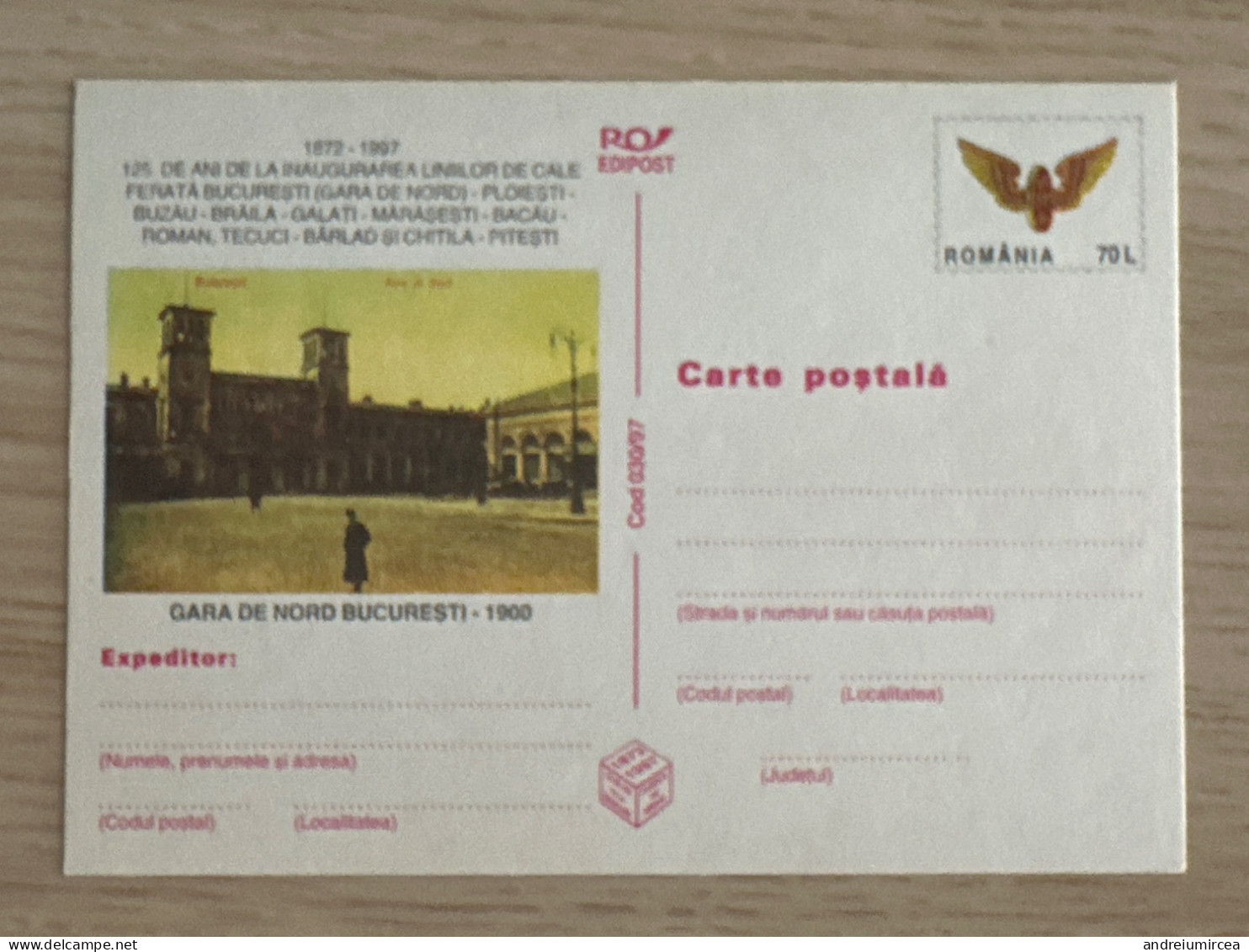 Cod 030/97 GARA DE NORD BUCUREȘTI 1900 - Entiers Postaux