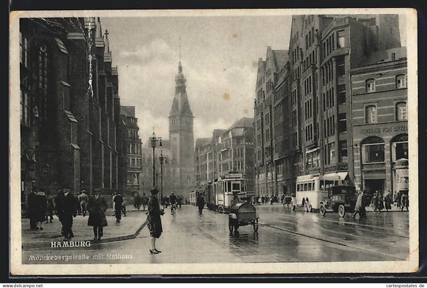 AK Hamburg, Mönckebergstrasse Mit Rathaus Und Strassenbahn  - Tramways