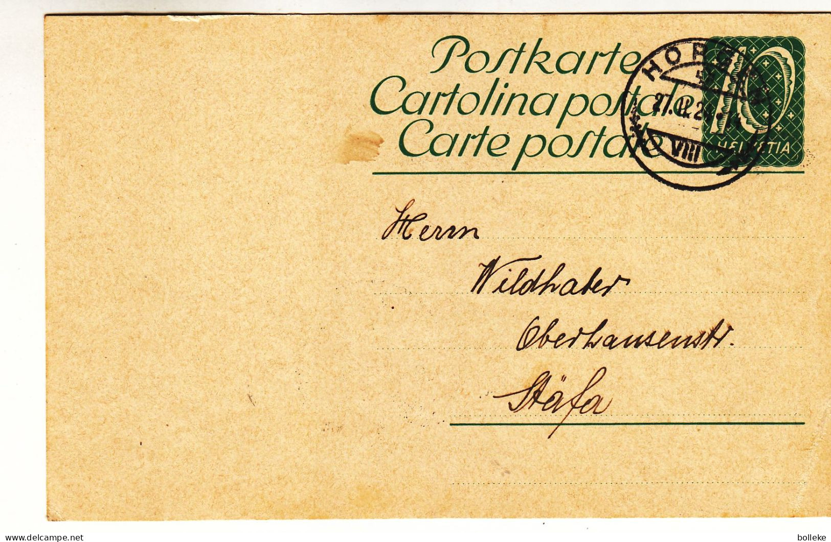 Suisse - Carte Postale De 1924 - Entier Postal - Oblit Horgen - Exp Vers Stäfa - - Briefe U. Dokumente