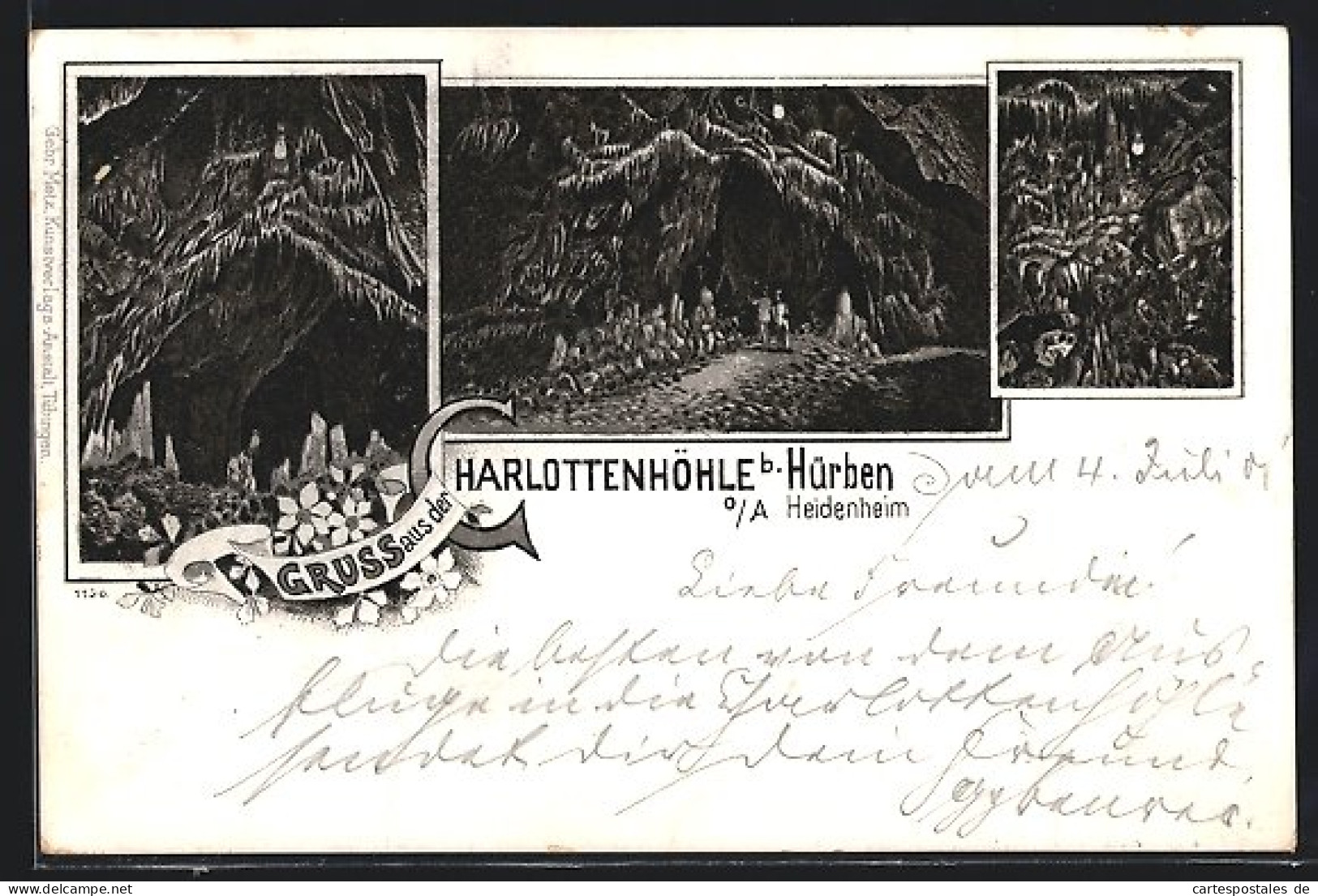 Lithographie Hürben, Blick In Die Charlottenhöhle, Tropfsteinhöhle  - Autres & Non Classés