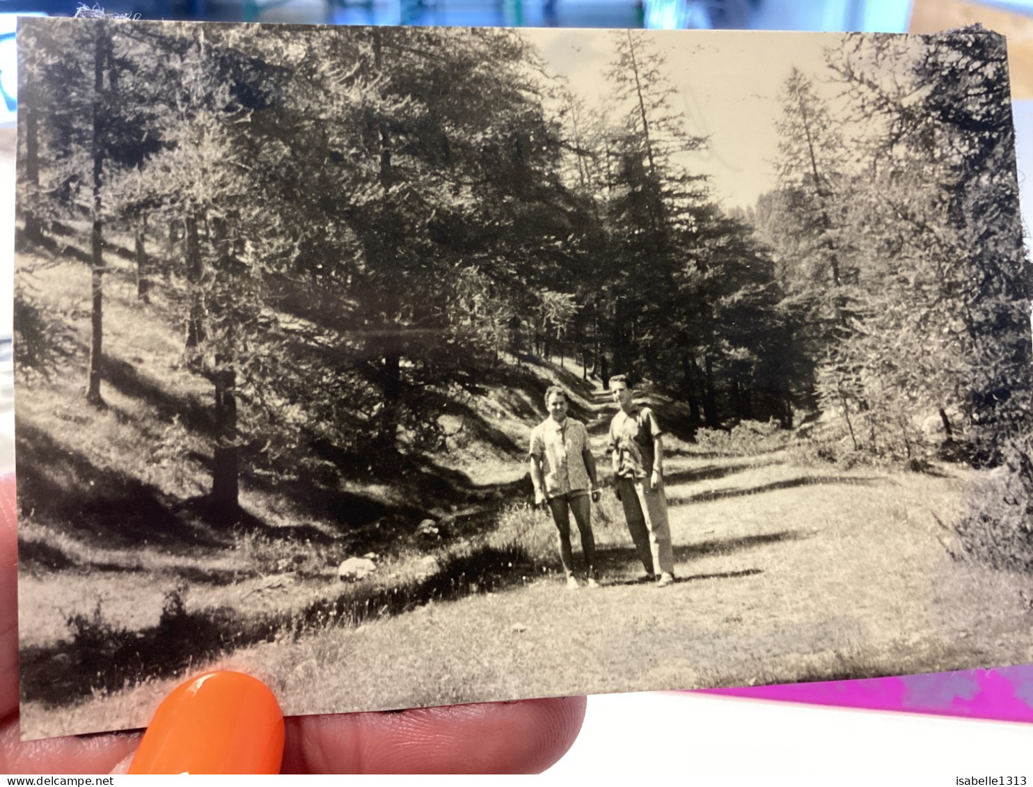 Photo Snapshot 1950  Le Puy-en-Velay Deux Hommes Sur Un Chemin Dans La Forêt, En Train De Marcher En Short, Maillot - Anonymous Persons