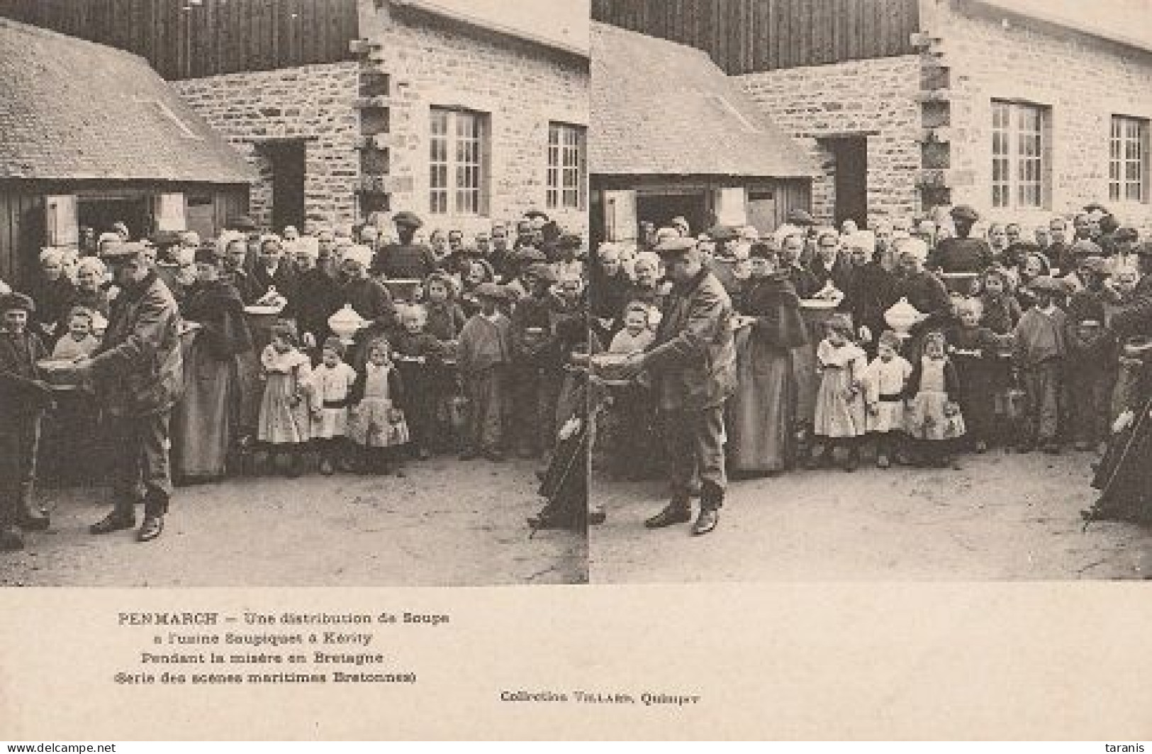 PENMARCH - Une Distribution De Soupe à L'usine Saupiquet à Kérity Pendant La Misère En Bretagne - STEREO - CPA TBon état - Penmarch