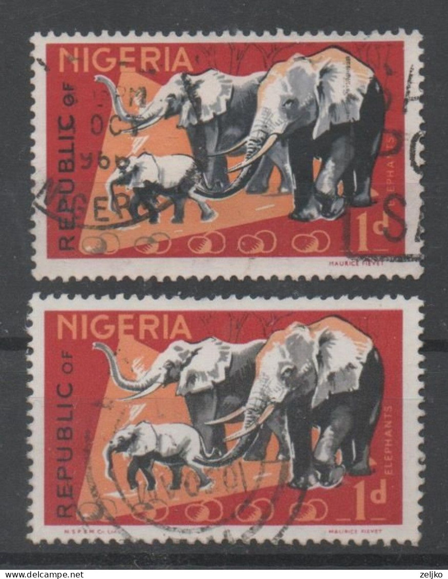 Nigeria 1965, 1969, Used, Michel 176 A And C, Fauna, Elephant - Nigeria (1961-...)