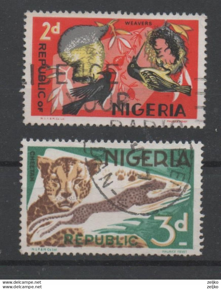 Nigeria 1971, 1969, Used, Michel 178 C II, 179 C I, Bird, Cheetah, (2) - Nigeria (1961-...)