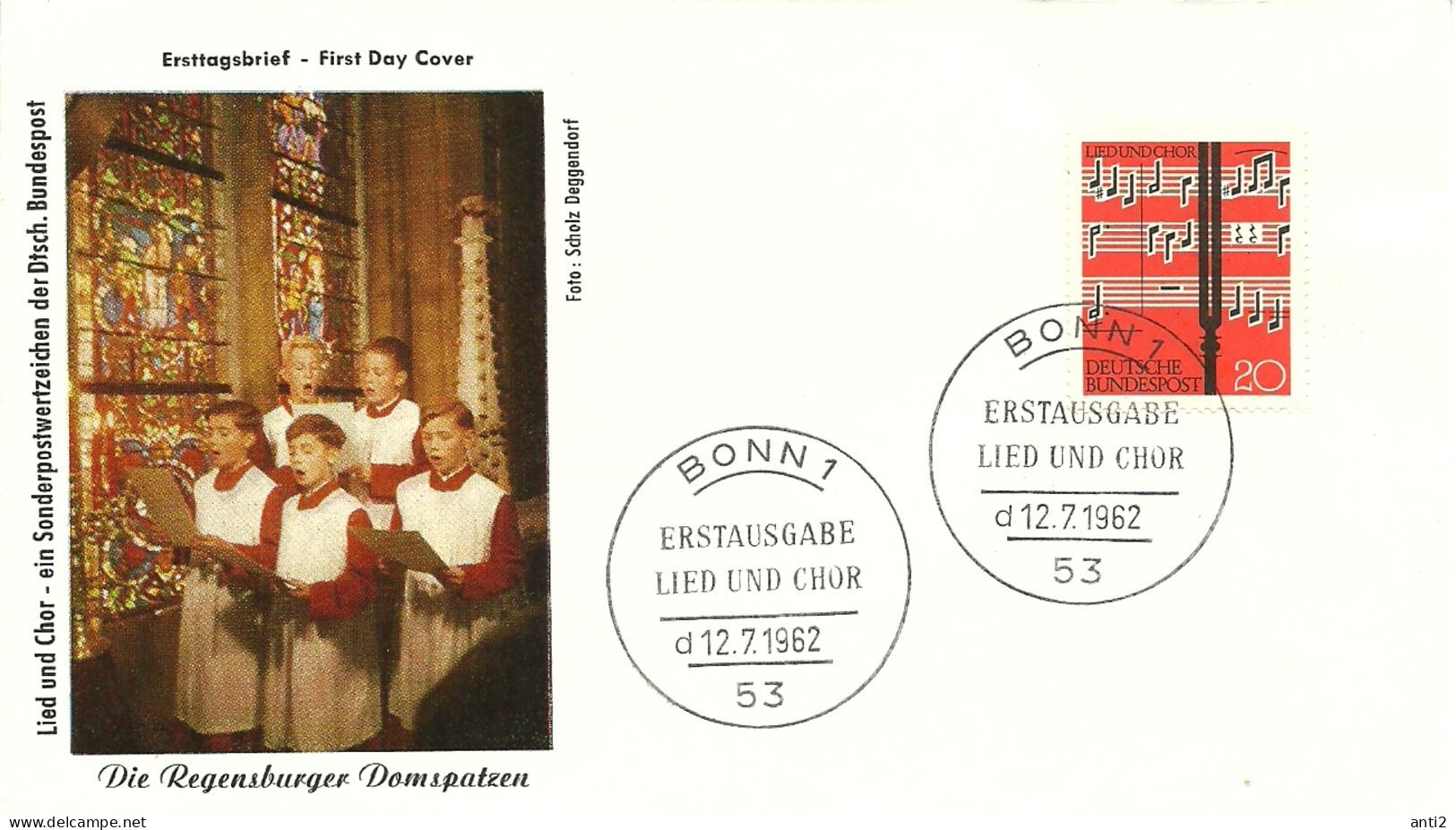 Germany 1962 Song And Choir  Mi 380   FDC - Brieven En Documenten