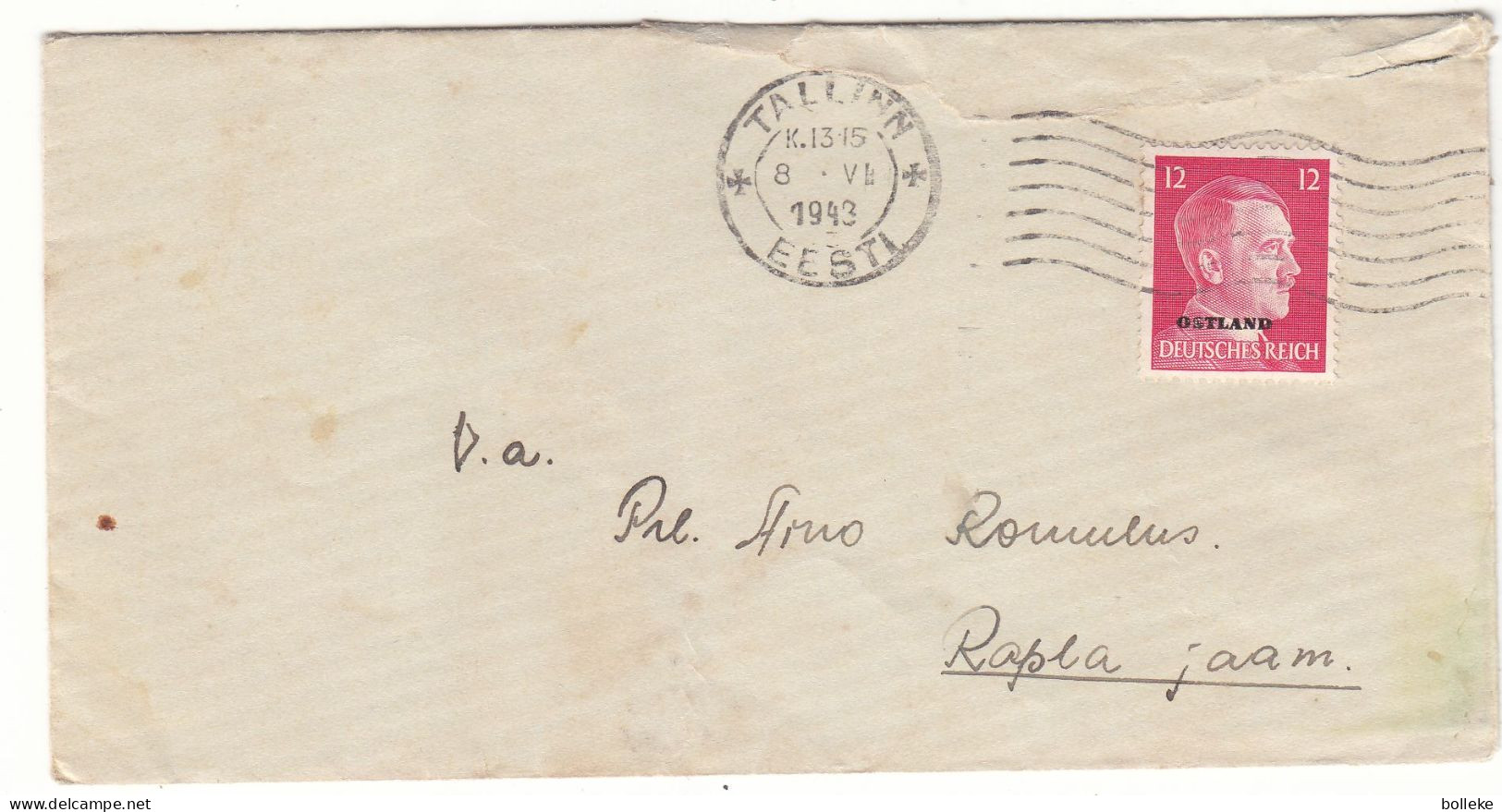 Allemagne - Ostland - Lettre De 1943 - Oblit Tallinn - Exp Vers Rapla Jaam - Hitler - - Briefe U. Dokumente