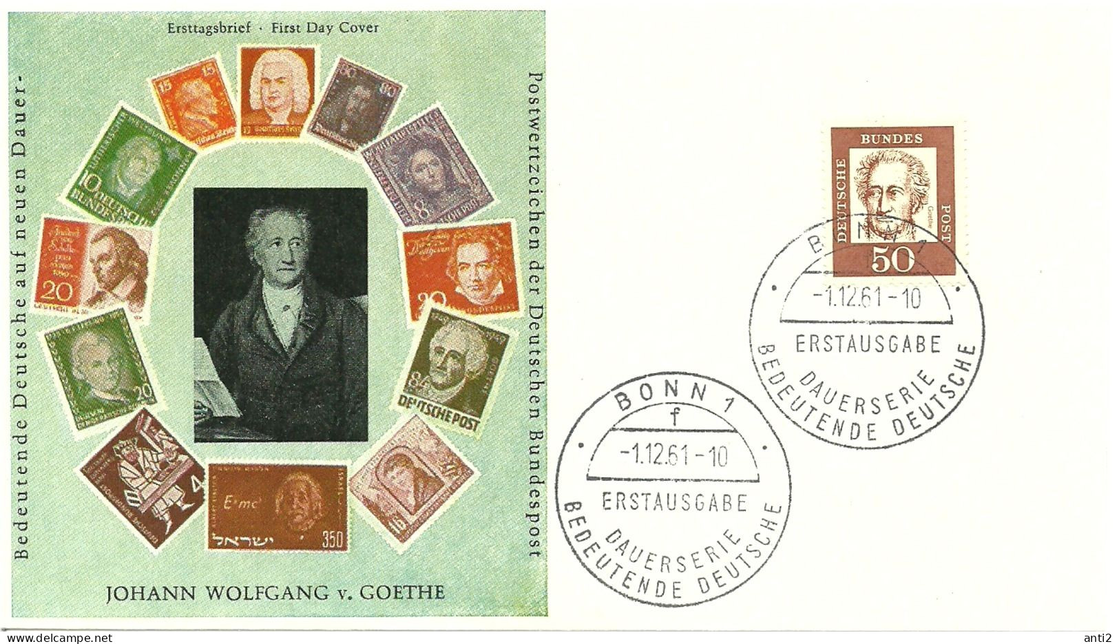 Germany 1961  Johann Wolfgang Von Goethe (1749 -1832), Poet  Mi 356   FDC - Lettres & Documents