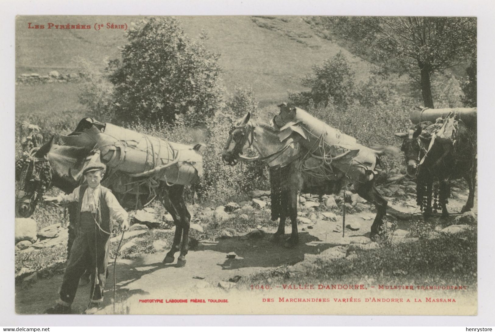 Vallée D'Andorre : Muletiers Transportant Des Marchandises Variées D'Andorre à La La Massana (z3941) - Andorra