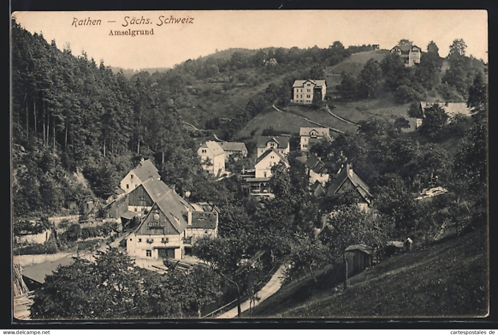 AK Rathen /Sächs. Schweiz, Teilansicht Im Amselgrund  - Rathen