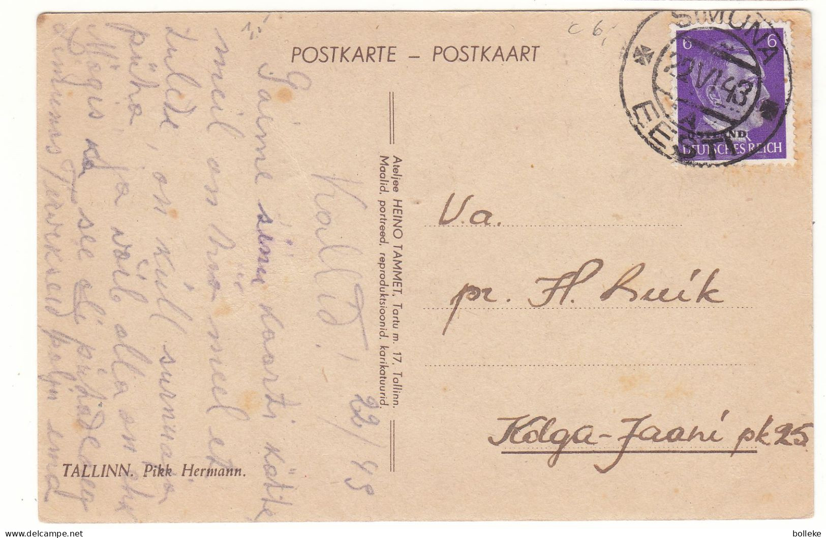 Allemagne - Ostland - Carte Postale De 1943 - Oblit Sivuma - Exp Vers Kolga Jaani - Hitler - - Lettres & Documents