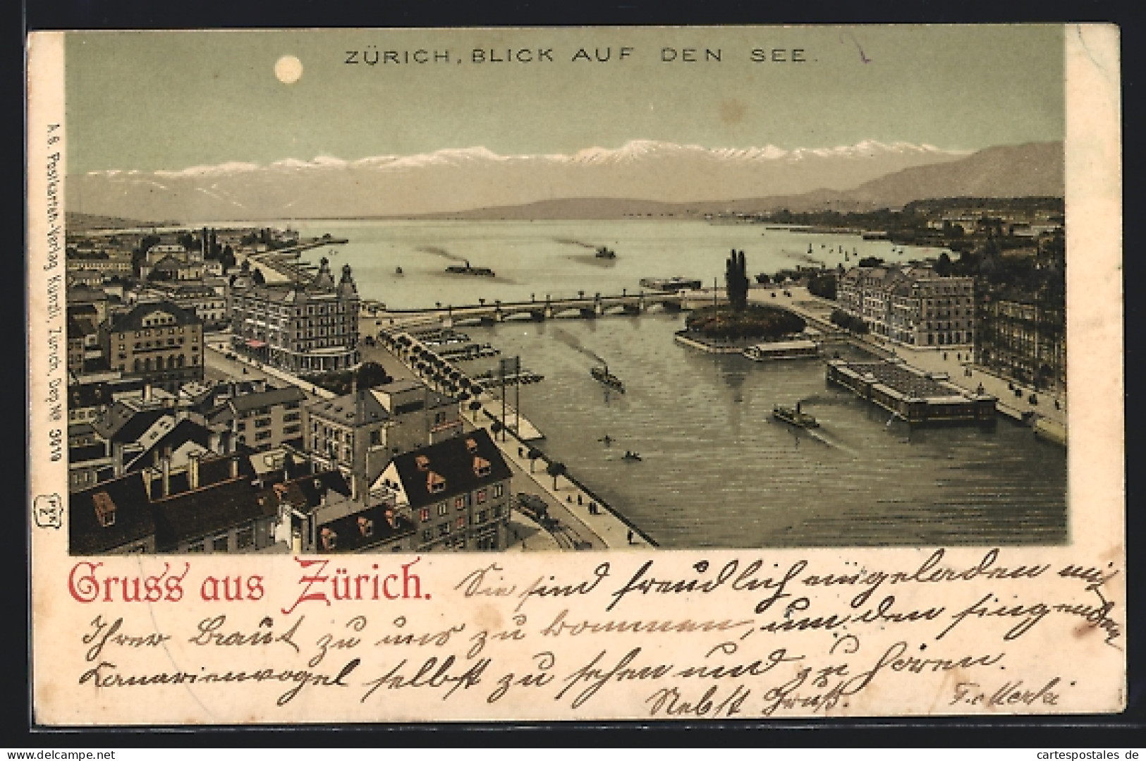 Lithographie Zürich, Blick Auf Den See  - Autres & Non Classés