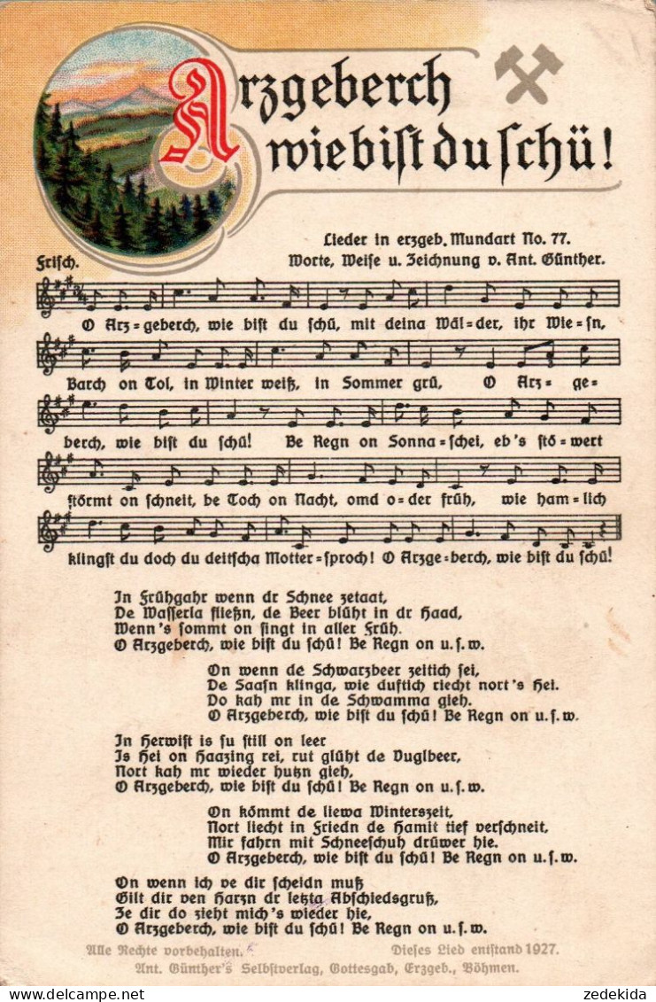 H2216 - Litho Anton Günther Liedkarte - Arzgeberch Wie Bist Du Schü .... Erzgebirgisches Volkslied - Musique