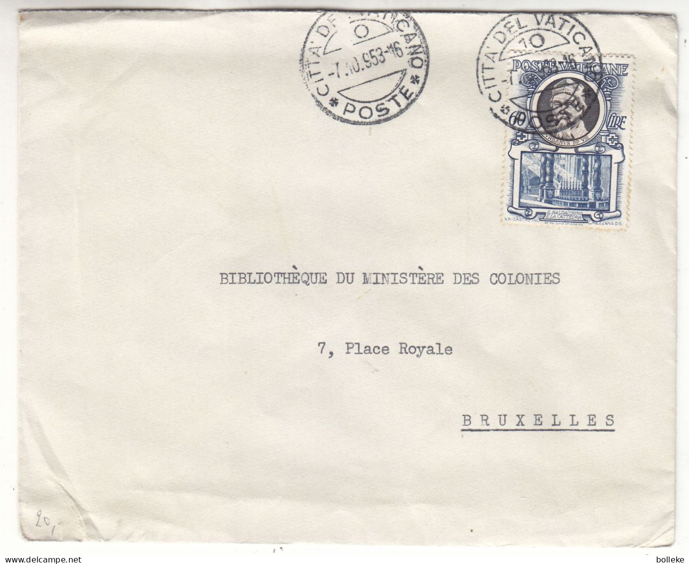 Vatican - Lettre De 1953 - GF - Oblit Citta Del Vaticano - Exp Vers Bruxelles - - Briefe U. Dokumente