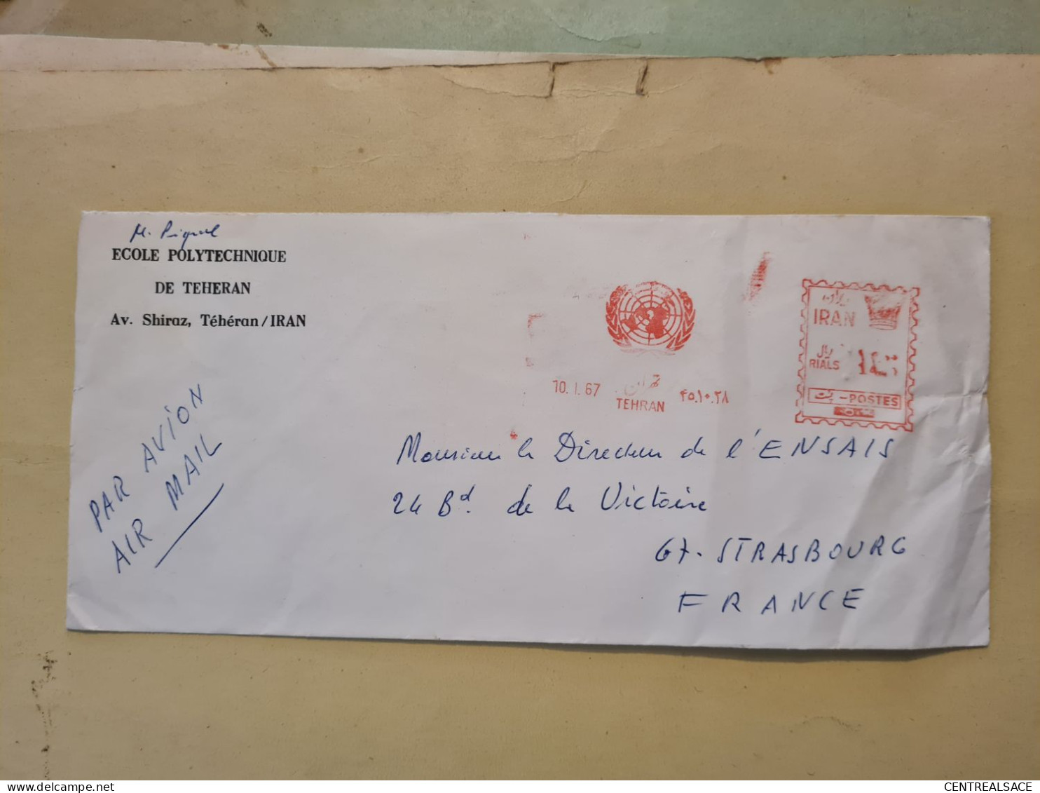 Lettre IRAN ECOLE POLYTECHNIQUE DE TEHERAN 1967 FLAMME MECANIQUE - Iran