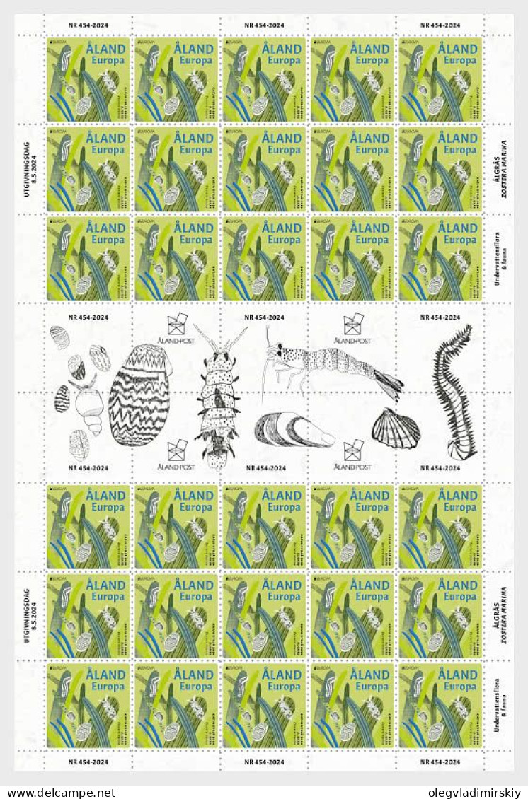 Aland Islalnds Åland Finland 2024 Europa CEPT Underwater Fauna & Flora Sheetlet With All Labels MNH - Aland