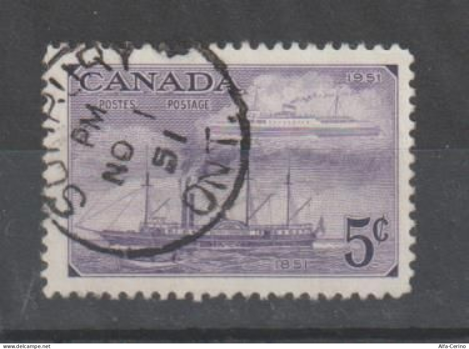 CANADA:  1951  WHEEL  BOAT  -  5 C. USED  STAMP  -  YV/TELL. 247 - Usados