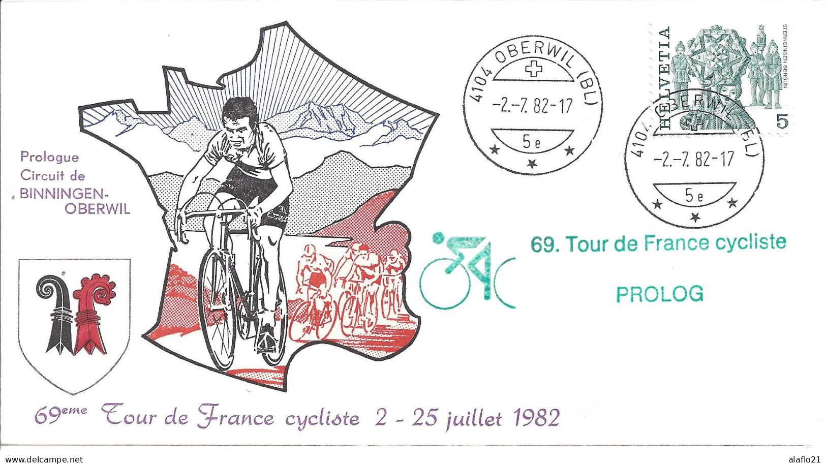 ENVELOPPE OFFICIELLE TOUR De FRANCE CYCLISTE 1982 - PROLOGUE - BINNINGEN-OBERWIL - Matasellos Conmemorativos