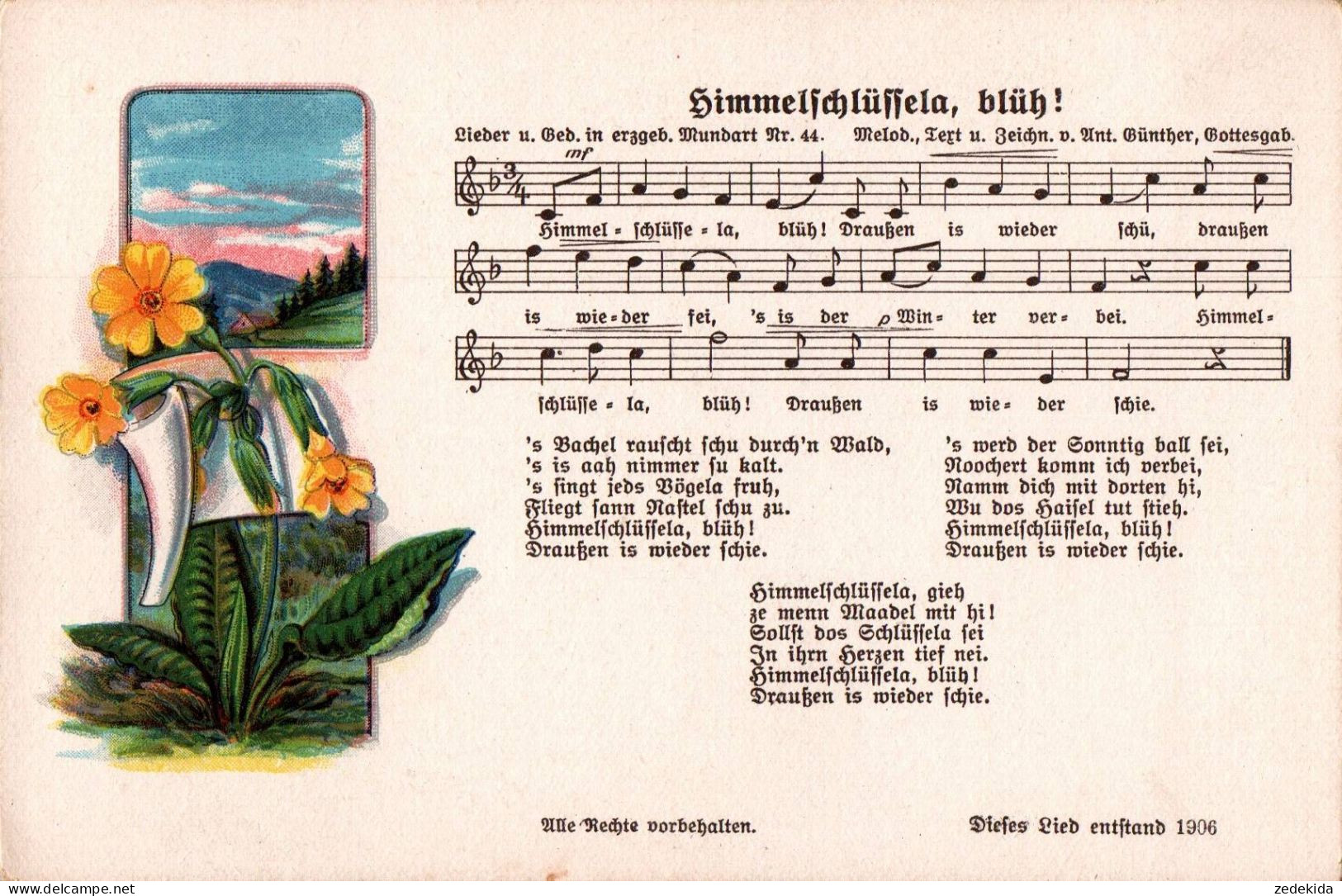 H2220 - Litho Anton Günther Liedkarte - Himmelschlüssela Blüh .... Erzgebirgisches Volkslied - Musica