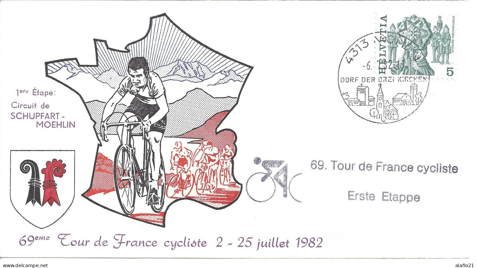 ENVELOPPE OFFICIELLE TOUR De FRANCE CYCLISTE 1982 - 1e ETAPE - SCHUPFART-MOEHLIN - Matasellos Conmemorativos