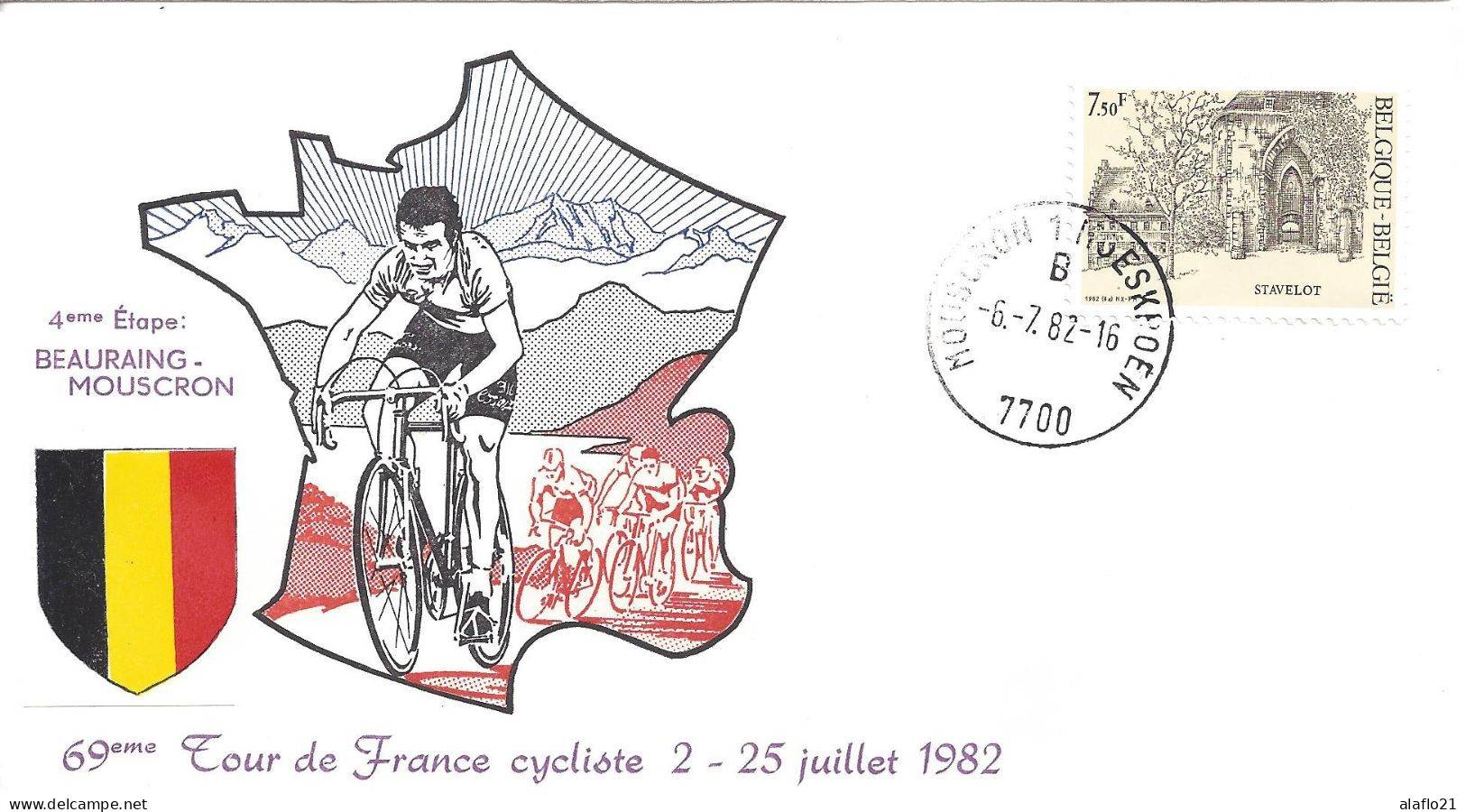 ENVELOPPE OFFICIELLE TOUR De FRANCE CYCLISTE 1982 - 4e ETAPE BEAURAING MOUSCRON - Bolli Commemorativi