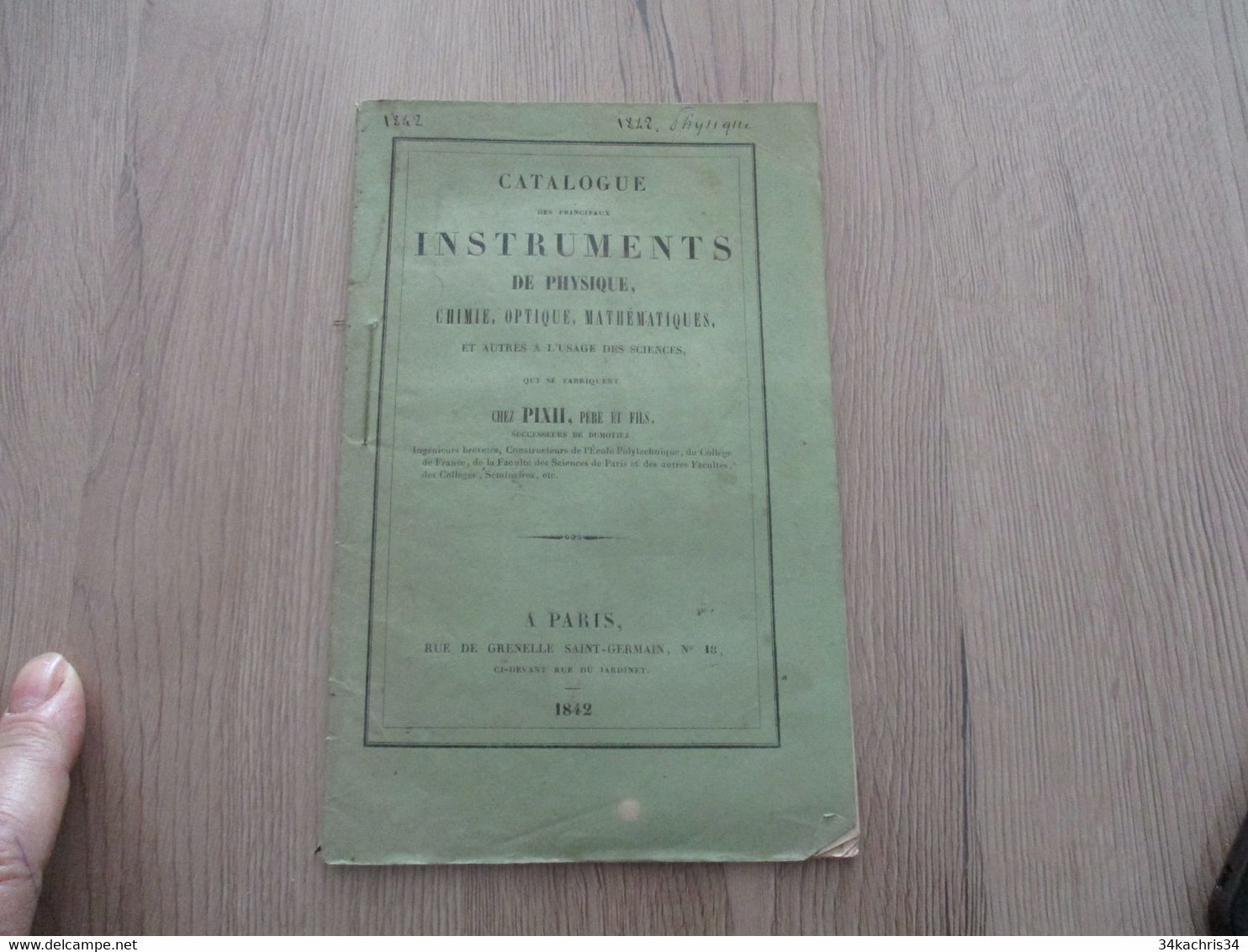 Catalogue 1842 PIXII Instruments De Physique Chimie Optique Mathématiques ...46p - Sciences