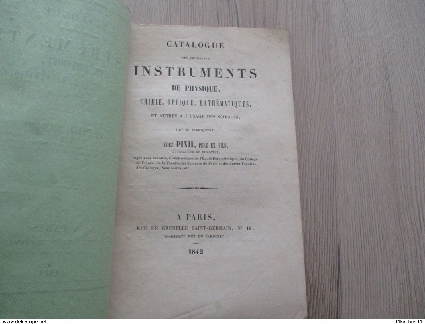 Catalogue 1842 PIXII Instruments De Physique Chimie Optique Mathématiques ...46p - Ciencia