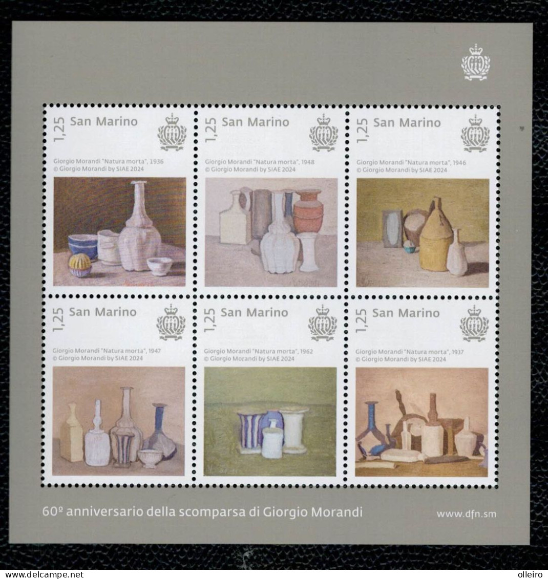 San Marino 2024 - 60° Anniversario Della Scomparsa Di Giorgio Morandi 6v In Foglietto Complete Set ** MNH - Unused Stamps