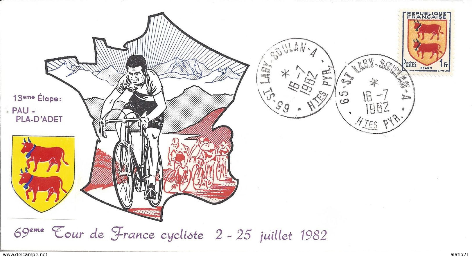 ENVELOPPE OFFICIELLE TOUR De FRANCE CYCLISTE 1982 - 13e ETAPE - PAU PLAT D'ADET - Matasellos Conmemorativos