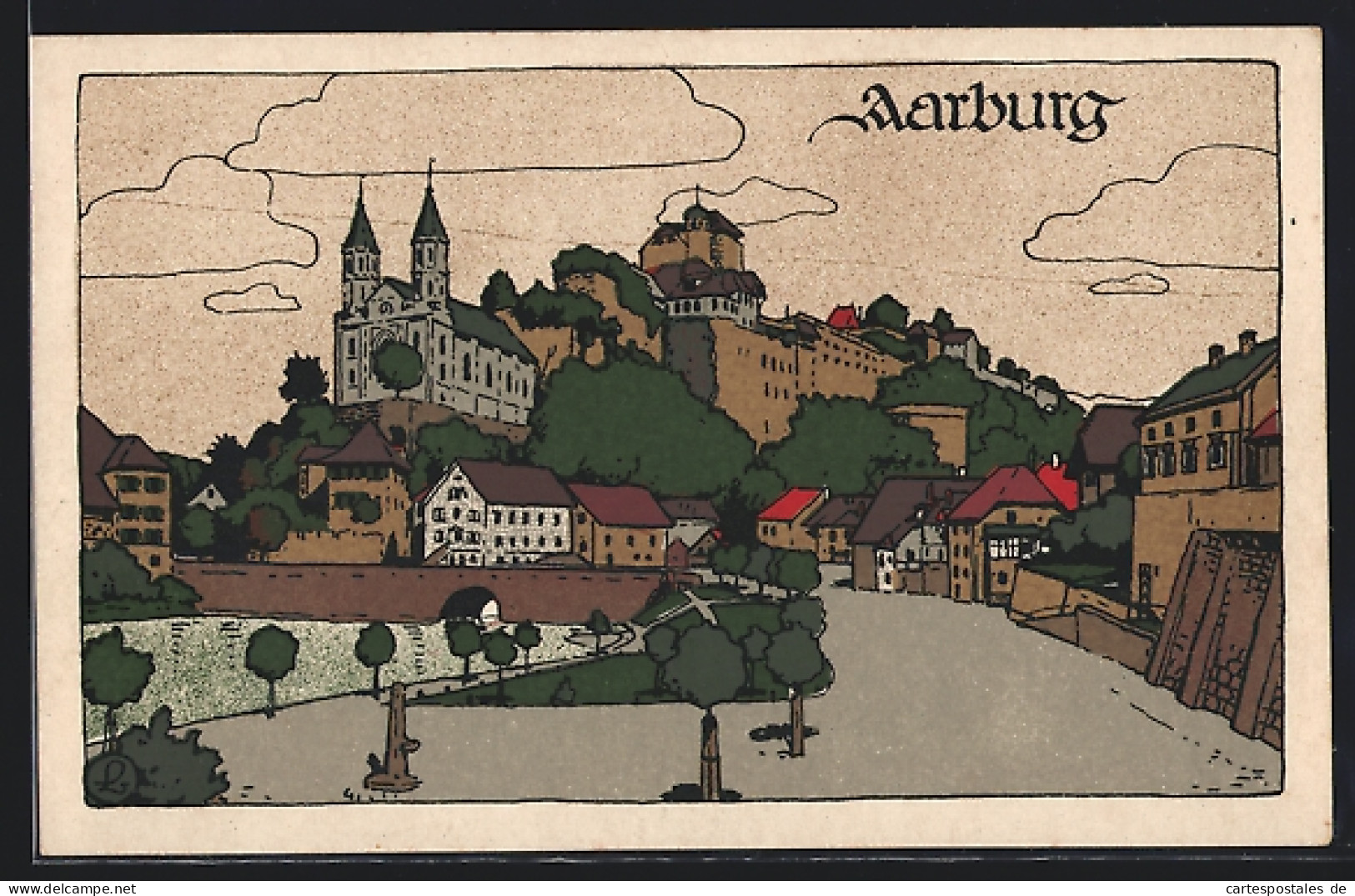 Steindruck-AK Aarburg, Strassenpartie Mit Blick Auf Schloss Und Kirche  - Aarburg