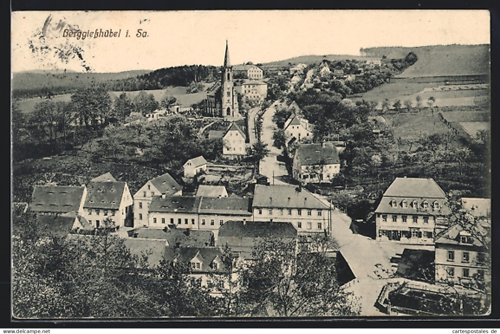 AK Berggiesshübel, Strassenblick Mit Kirche Und Geschäft  - Andere & Zonder Classificatie