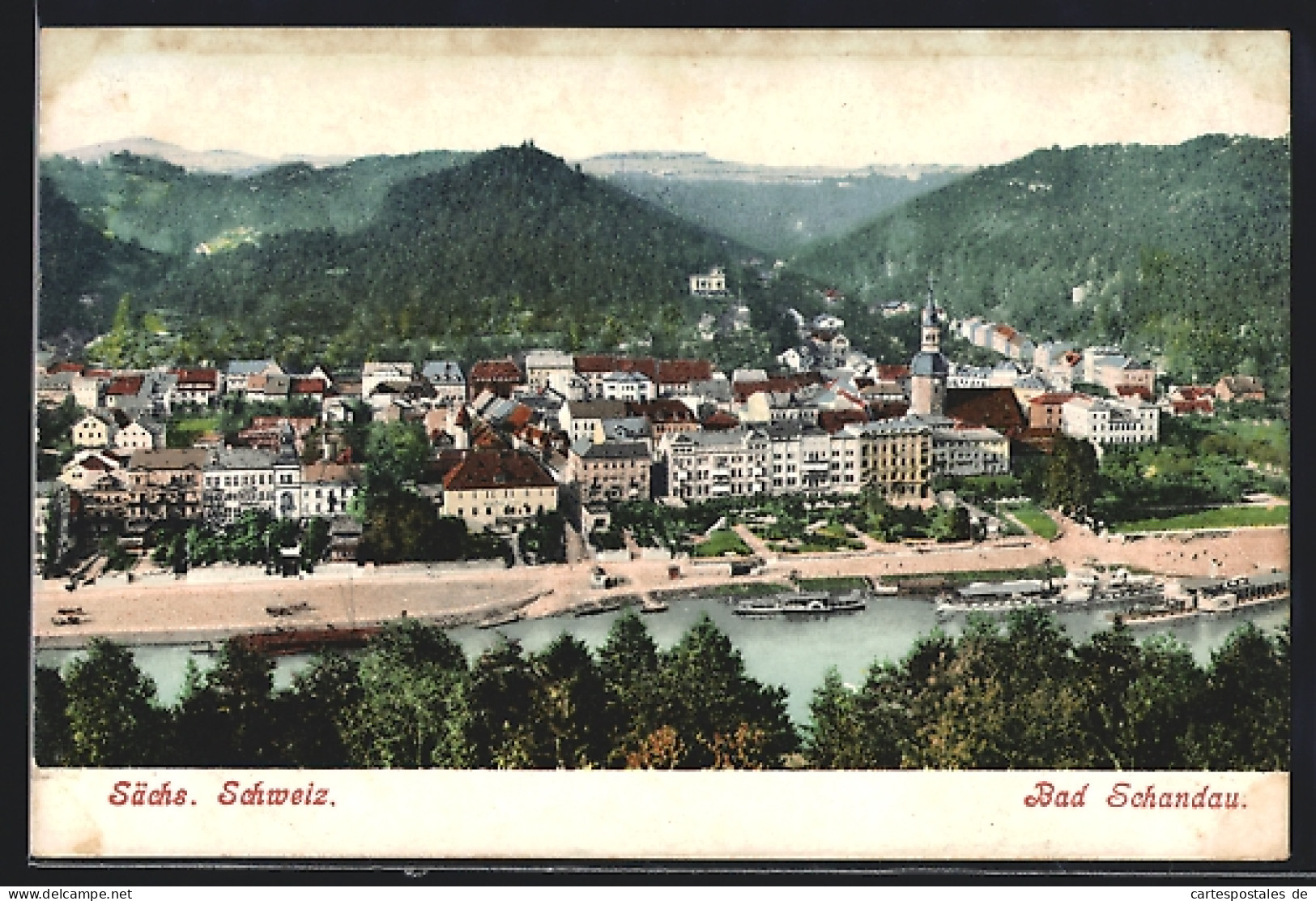 AK Bad Schandau /Sächs. Schweiz, Teilansicht Mit Kirche  - Bad Schandau