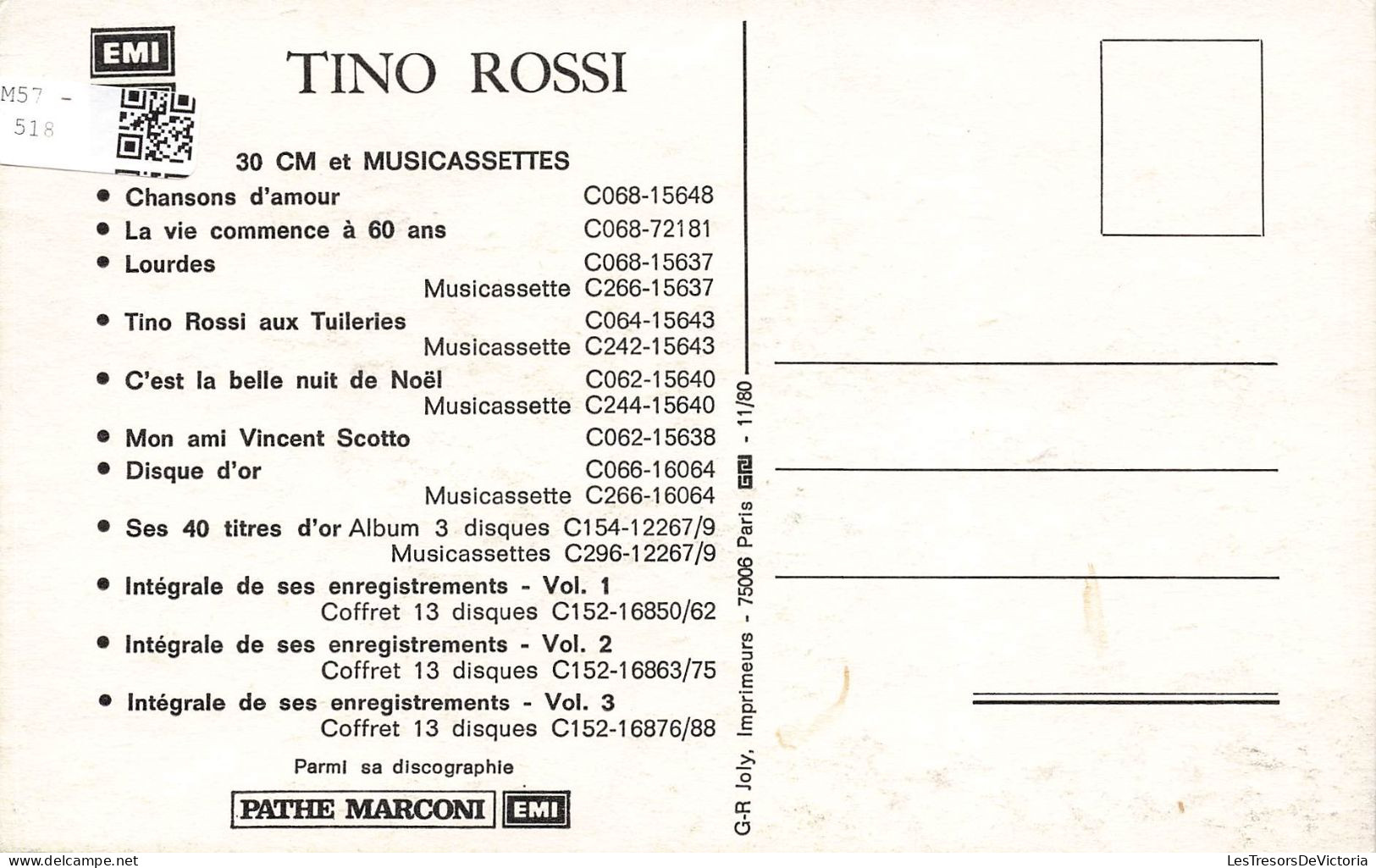 CELEBRITES - Tino Rossi - 30 Cm Et Musicassettes - Colorisé - Carte Postale - Sänger Und Musikanten